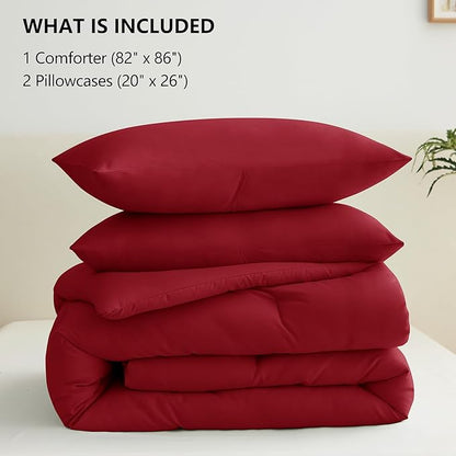 CozyLux Full Size Comforter Set Dark Red, 3 Pieces Solid Breathable Quilted Bedding Sets, Luxury Lightweight Soft Bed Set with Down Alternative Comforter and 2 Pillowcases for All Seasons