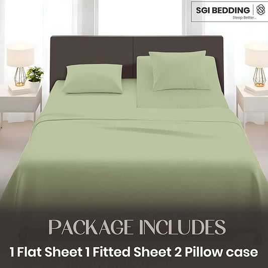 SGI bedding Adjustable Split Head Flex Top Queen 34" Microfiber Sheet Set Ultra Soft, Cooling & Deep Pocket 15 Fitted, 4-Piece Breathable & Durable Bedding Set for Split Queen Beds -Sage