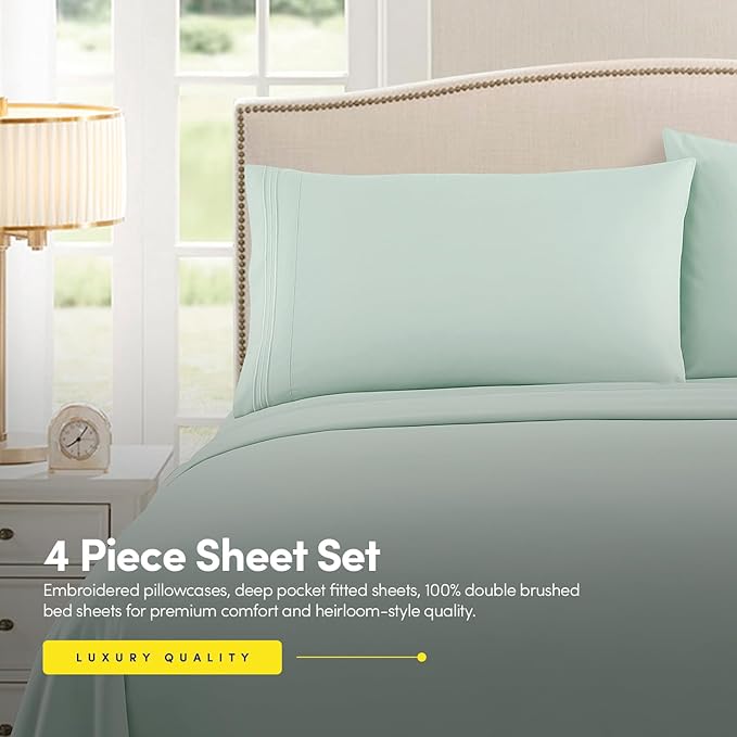 1500 Supreme Collection Queen Sheet Sets Mint Green - Luxury Hotel Bed Sheets and Pillowcase Set for Queen Mattress - Extra Soft, Elastic Corner Straps, Deep Pocket Sheets, Queen Mint Green