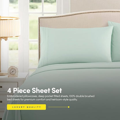 Supreme Collection Twin Sheet Sets - Mint Green, 3 Piece Set, Extra Soft, Elastic Corner Straps, Deep Pocket Sheets
