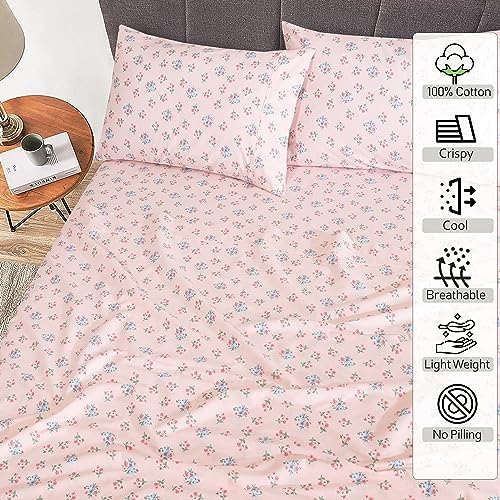 RUVANTI 100% Cotton Twin XL Sheets, Percale Weave Twin XL Set, Spring On