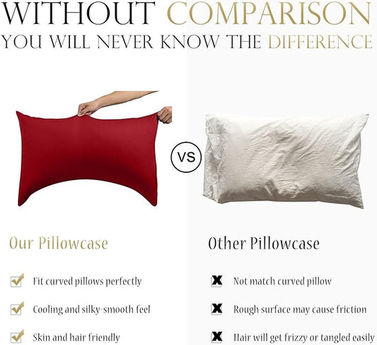 Cooling Side Sleeper Pillow Cases - Curved Rayon Derived from Bamboo Pillowcase Cover- Breathable Silky Soft Pillowcase for Hot Sleepers Hair and Skin, Queen Size 1 Piece, 20 * 30 Inches Red