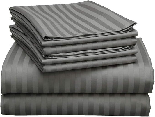Mattress-Homes Premium Collection, 7 PC Split Sheet Set, 100% Egyptian Cotton Crisp Fits Mattress Up to 18" DEEP Pocket, King Size, Machine Wash, Extra-Soft Breathable Sheets in Dark Grey Stripe