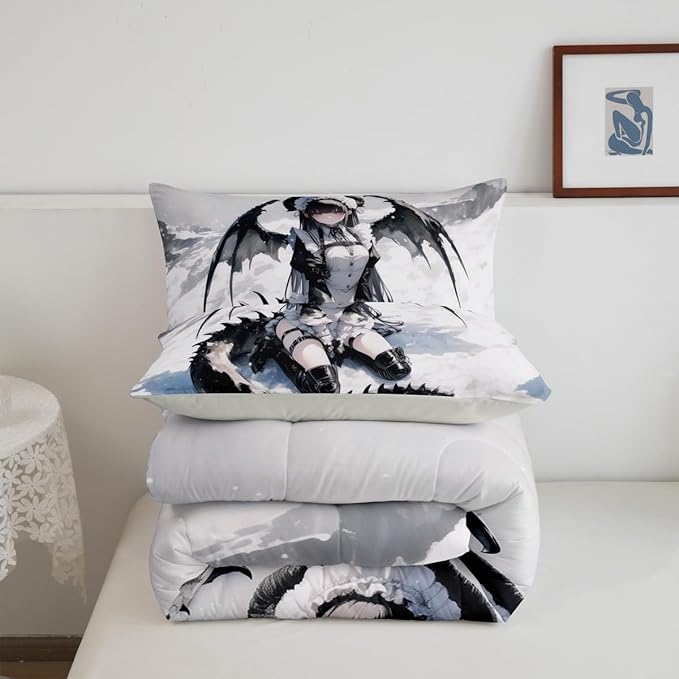 Erosebridal Anime Girl Bedding Set Twin Size, Japanese Anime Comforter Set for Kids Girls Teens Women Bedroom, Cartoon Girl Quilt Japanese Animation Sci Fi Style Duvet Insert,1 Pillow Case
