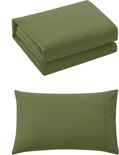 Pure Bedding Duvet Cover Twin [2-Piece, Olive Green] - 1 Comforter Protector with Zipper Flap and 1 Pillowcase - Hotel Luxury 1800 Brushed Microfiber - Ultra Soft, Cool and Breathable Comforter Cover