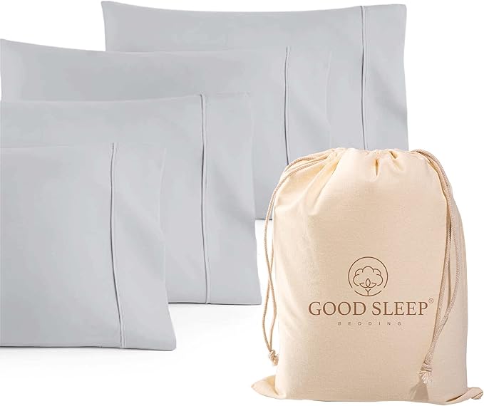 Set of 4 Pillow Cases Queen Standard,800 TC 100% Egyptian Cotton,Great for Hair & Skin Care,Silky Soft Sateen Weave Pillow Covers for Bed Pillow,Improves Sleep Quality, 4" Hem Pillowcases,Light Gray