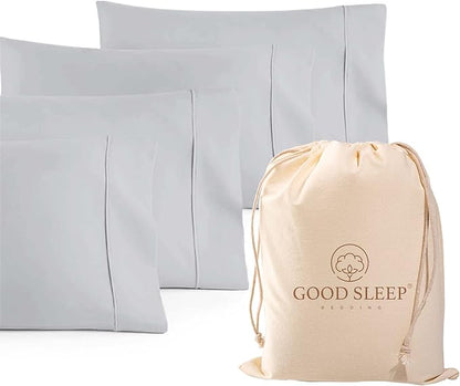 Set of 4 Pillow Cases Queen Standard,800 TC 100% Egyptian Cotton,Great for Hair & Skin Care,Silky Soft Sateen Weave Pillow Covers for Bed Pillow,Improves Sleep Quality, 4" Hem Pillowcases,Light Gray
