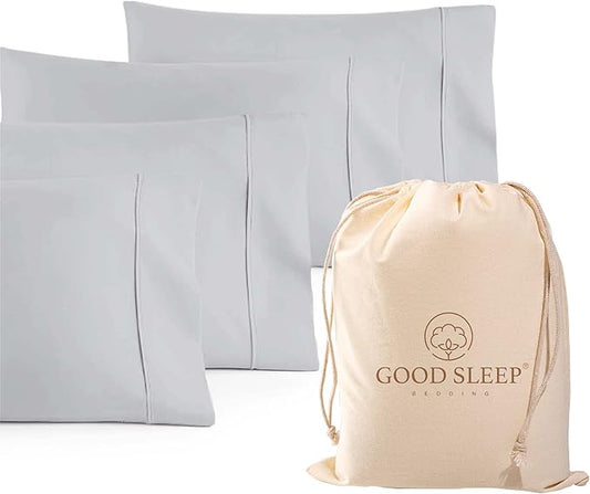Set of 4 Pillow Cases King, 800 TC 100% Egyptian Cotton, Great for Hair & Skin Care, Silky Soft Sateen Weave Pillow Covers for Bed Pillow, Improves Sleep Quality, 4" Hem Pillowcases, Light Gray