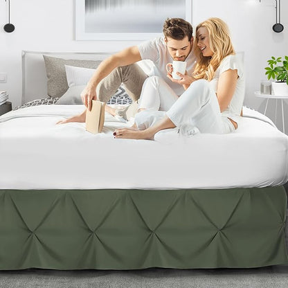 Nestl Olive Green Bed Skirt Cal King Size, Pinch Pleat Cal King Bed Skirt, 14" Inch Drop Cal King Bedskirt Hotel Quality Bed Skirts Microfiber Bedskirt for Cal King Bed, Olive Green Cal King Bed Skirt