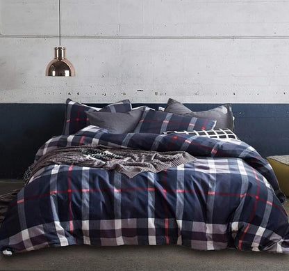 Houseri Navy Blue Plaid Comforter Set - Queen Size Teen Boys Bedding with Dark Blue & White Grid Comforter, Buffalo Plaid, Tartan Checkered & Gingham Pattern
