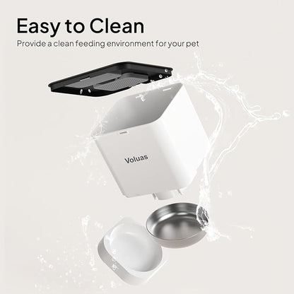 VOLUAS Automatic Cat Feeder, 6L Timed Dry Food Dispenser for Cats & Dogs | Programmable Portion Control, Up to 4 Meals Daily, Dual Power Supply, Power-Off Memory, 10-Second Voice Recorder