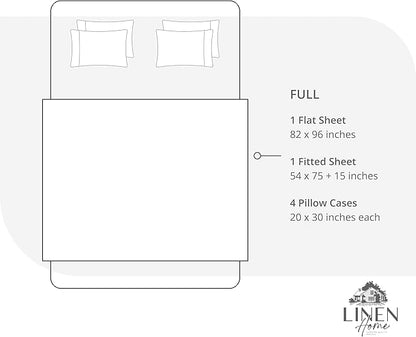 Linen Home 100% Cotton Percale Sheet Set, Full Size, Baby Blue, Deep Pocket, 6 Pieces Set - 1 Flat, 1 Deep Pocket Fitted Sheet and 4 Pillowcases, Crisp Cool and Strong Bed Linen