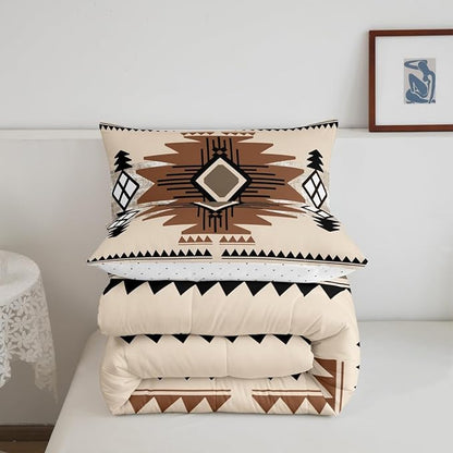 Feelyou Boho Comforter Set King Size Southwest Native American Design Comforter Southwestern Geometric Bedding Set Western Decor Duvet Set Room Decor Beige Brown Quilt Set