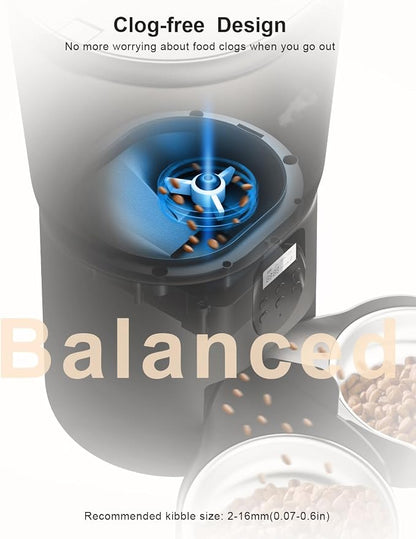 Automatic Cat Feeders for 2Cats, 6L/25cup Automatic Cat Food Dispenser with 2 Stainless Pet Bowls,10s Meal Call Timer Setting 20 Portions 6Meals Per Day, Timed Pet Feeder for Cats Dog Indoor Dry Food