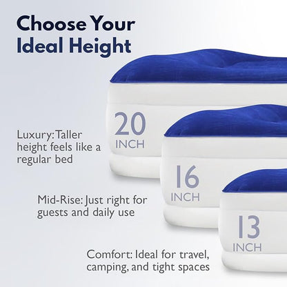 King Koil Luxury Full-Size Air Mattress with Built-In High-Speed Pump & Built-In Pillow Top, 20" Inflatable Double High Airbed for Home, Camping & Guest Comfort, Waterproof & Portable, 1-Year Warranty