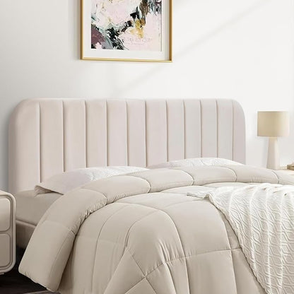 Queen Headboard Only - Upholstered Headboard for Bed, Easy Assembly, Velvet Covered Sponge, Place Between Bed & Wall, Adjustable Metal Legs with Non-Slip Pads, Beige
