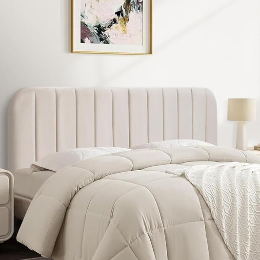 Queen Headboard Only - Upholstered Headboard for Bed, Easy Assembly, Velvet Covered Sponge, Place Between Bed & Wall, Adjustable Metal Legs with Non-Slip Pads, Beige
