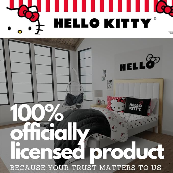 Collectibles Hello Kitty Polka Dot Bedding Super Soft Microfiber 4 Piece Full Sheet Set, (Officially Licensed Product) by Franco