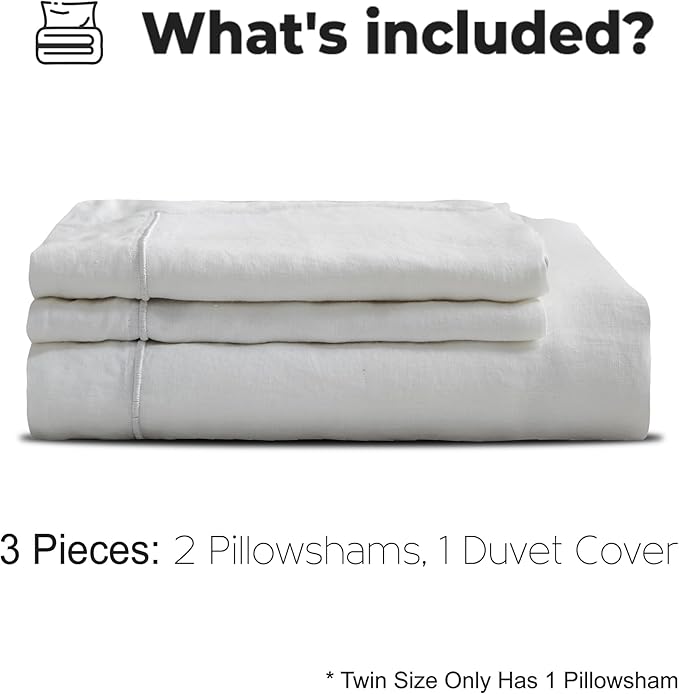 Simple&Opulence 100% Washed Linen Duvet Cover Set with Embroidered, 3 Pieces Soft Farmhouse Comforter Set with Button Closure,1 Duvet Cover and 2 Pillowshams(King,White)