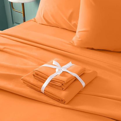 BYSURE 6 Pieces Bed Sheets Set(Full, Orange Apricot) - Hotel Luxury Super Soft 1800 Thread Count 100% Microfiber Sheets with Deep Pockets, Wrinkle & Fade Resistant