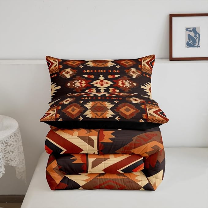 Feelyou Geometric Comforter Queen Size Modern Art Comforter Set for Boys Girls Children Luxury Bedding Set Room Decor Brown Duvet Set