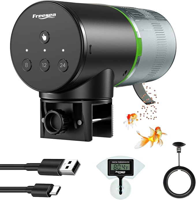 FREESEA Automatic Fish Feeder for Aquarium: 200ml Vacation Dispenser | USB Rechargeable Vacation Food Dispenser with Timer for Betta Turtle Tank