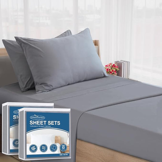 SPRINGSPIRIT Cot Sheets 30" x 75" x 9", 4 Piece Cot Sheet Set (2 Pack), Cot Size Fitted Sheets with Narrow Twin/Camp Bunk/Rvs Bunk/Guest Beds/Trifold Mattress, Grey