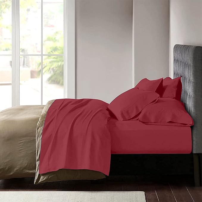 YIYEA Pillow Cases Queen Size Set of 4, Ultra Soft 1800TC Hotel Quality Double Brushed Microfiber Embroidered Pillowcases, Envelope Closure, Fade Resistant (20"x30", Burgundy)