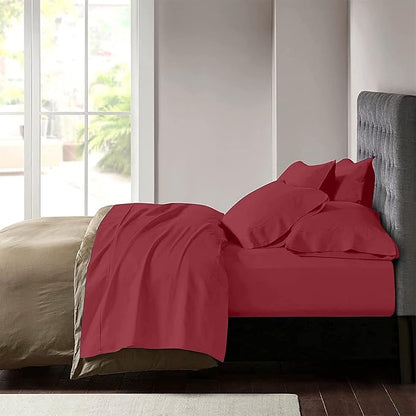 YIYEA California King Pillow Cases Set of 4, Ultra Soft 1800TC Hotel Quality Double Brushed Microfiber Embroidered Pillowcases, Envelope Closure, Fade Resistant (20"x40", Burgundy)