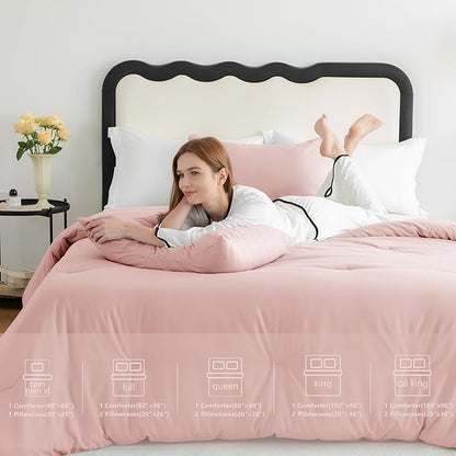 CozyLux King Size Comforter Set Blush Pink, 3 Pieces Solid Comforters King Size Breathable Bedding Sets, Luxury Soft Lightweight Bed Set with Down Alternative Comforter and 2 Pillowcases All Season