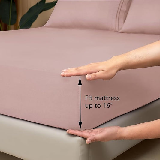 Mejoroom Twin Sheet Set - Hotel Collection Twin Sheets - Bedding Sheets & Pillowcases with Deep Pocket Fitted Sheet, Breathable, Wrinkle & Fade Resistant - 3 Piece(Dusty Pink)