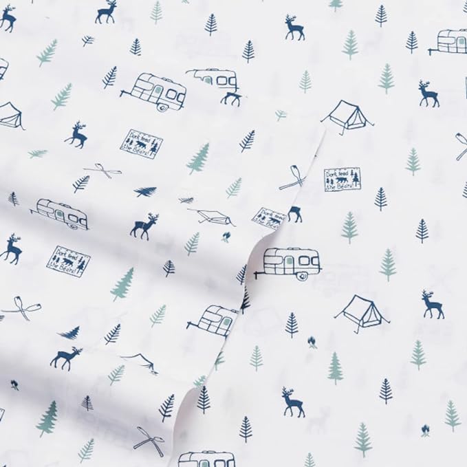 Eddie Bauer - Full Sheets, Cotton Percale Bedding Set, Crisp & Cool Home Decor, Dorm Room Essentials (Campout Dark Blue, Full)