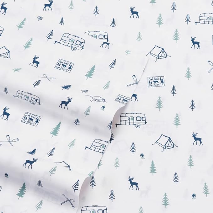 Eddie Bauer Home | Percale Collection Sheet Set-100% Cotton, Crisp & Cool, Lightweight & Moisture-Wicking Bedding, King, Campout