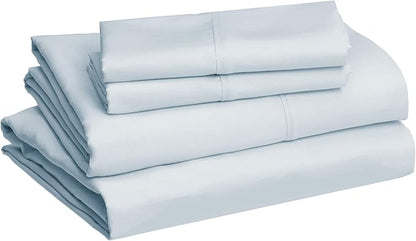 Amazon Basics Breathable, Ultra-Soft, Wrinkle-Resistant Microfiber 4-Piece Bed Sheet Set with 14-Inch Deep Pockets, Machine Washable, Full, Light Blue, Solid