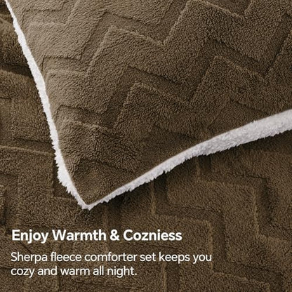BEDELITE Fluffy Sherpa Full Comforter Set,Brown