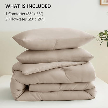 CozyLux Queen Comforter Set Wheat, 3 Pieces Solid Comforters Queen Size Breathable Quilted Bedding Sets, Luxury Soft Lightweight Bed Set with Down Alternative Comforter and 2 Pillowcases All Seasons