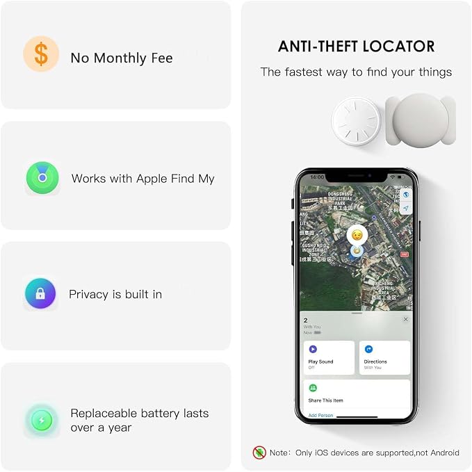 GPS Tracker for Vehicles, No Subscription, Waterproof Tracker Device for Vehicles, Hidden Vehicle Locator, Magnetic GPS Tracker, Accurate Tracking, iOS Only (1PCS, White)