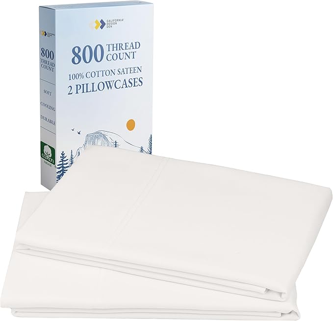 California Design Den Heirloom Soft, Smooth & Thick 800 Thread Count 100% Cotton Sateen, 2 Pillow Cases King Size, Fits King Pillows - True Ivory