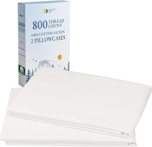 California Design Den Heirloom Soft, Smooth & Thick 800 Thread Count 100% Cotton Sateen, 2 Pillow Cases Standard Size Fits Standard & Queen Size Pillows - True Ivory