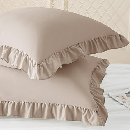 KKJIAF Ruffle Pillow Cases 26x26 Inches, Khaki Square Ruffled Pillow Covers Set of 2, Microfiber Wrinkle Resistant Pillow Shams with Envelope Closure for Sofa Bed Living Room