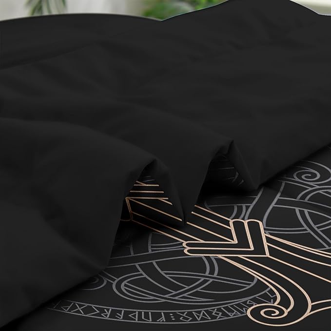 Comforter Set Twin Size, Tree Viking Norse 5 Pcs Bedding for Kids and Adults, Dragon Medieval Gothic Bed Sheet Sets with Fitted Sheet Pillowcases & Shams for Bedroom Bed Decor