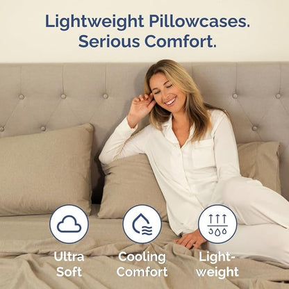 Queen Pillow Cases Set of 2 - Ultra Soft Hotel Quality Pillowcase Covers - Comfy, Cozy & Wrinkle Free - Shrinkage and Fade Resistant - Machine Washable Pillow Protectors - 2 Piece Set - Heathered Tan