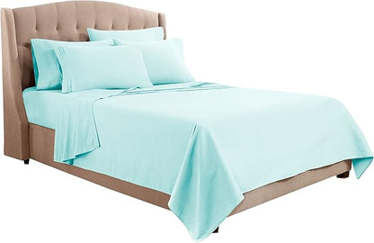 Clara Clark Flex Top King Sheets, 6 Piece Set - Hotel Luxury Sheets for Top Split King Bed, Super Soft Bedding Set, Head Split King Aqua Light Blue