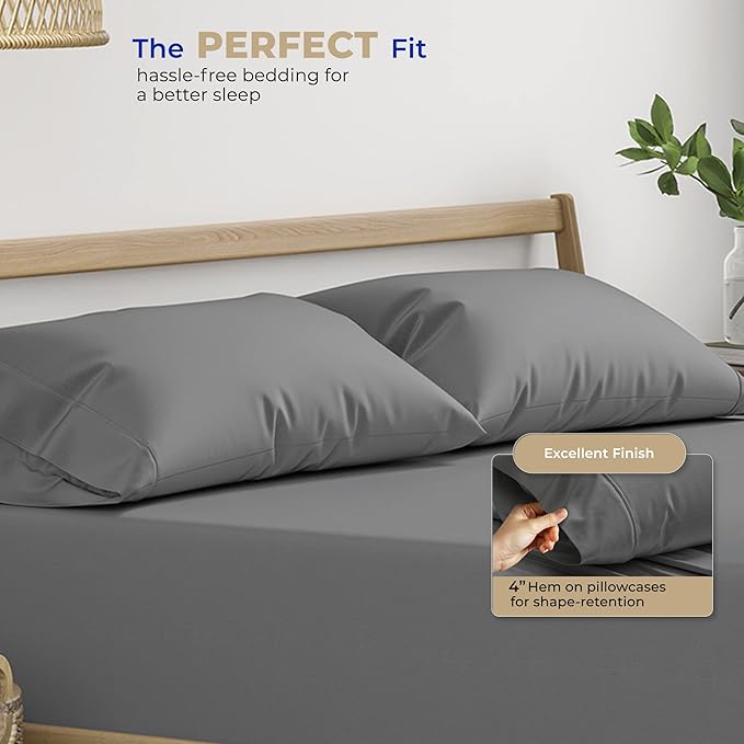 THREAD SPREAD 100% Cotton King Size Pillow Cases Set of 2 - Luxury 400 Thread Count Pillow Cases King Size (Dark Grey), Soft Cooling Breathable & Durable Sateen Weave Hotel Quality Cotton Pillowcases