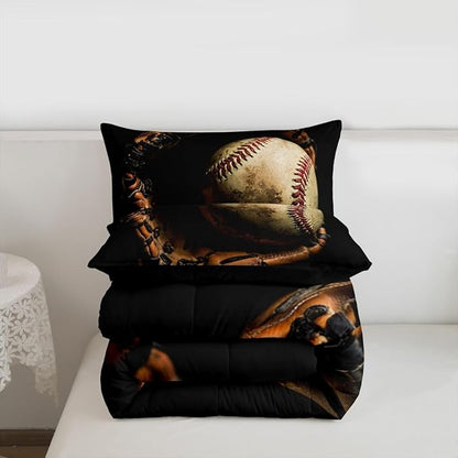 Erosebridal Baseball Comforter Set King Size Sports Game Bedding Baseball Player Duvet Insert for Kids Boys Teens Retro Style Quilt for Room Dorm Decorative, Brown Down Comforter