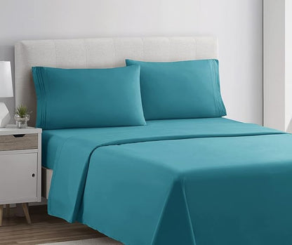 Clara Clark Bed Sheets, Premier 1800 Series 4 Piece Bed Sheet Set, Deep Pocket, Wrinkle, Fade, Stain Resistant, Luxury Soft Bedding Sheets & Pillowcases, California King, Teal