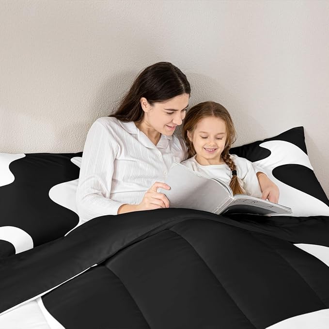 Erosebridal White and Black Abstract King Bedding Set Boho Geometric Striped Comforter Set for Adult Women Men Minimalist Modern Art Bed Collections Simple Aesthetic Modern Duvet Quilt Sets