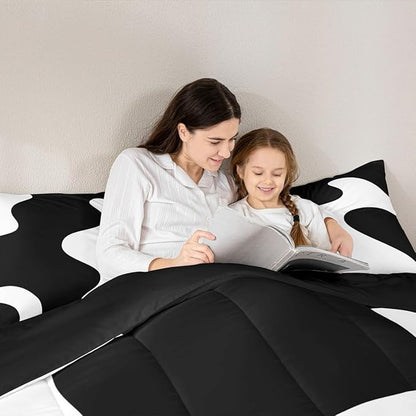 Erosebridal White and Black Abstract Queen Comforter Set for Adult Women Men Boho Geometric Striped Bedding Set Minimalist Modern Art Bed Set Simple Aesthetic Modern Quilt Set