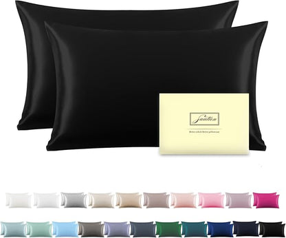 Silk Pillow Cases 2 Pack,Soft Breathable and Sliky Queen Size Pillow Cases Set of 2,Natural Mulberry Silk Pillowcase Set of 2 for Hair and Skin with Hidden Zipper (Black,20"X 30",2pcs)