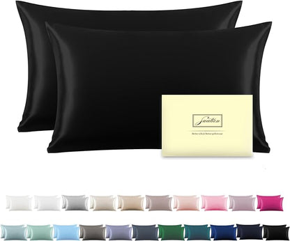 Silk Pillow Cases 2 Pack Soft Breathable and Sliky King Size Pillow Cases Set of 2,Natural Mulberry Silk Pillowcase Set of 2 for Hair and Skin with Hidden Zipper (Black,20"X 36",2pcs)